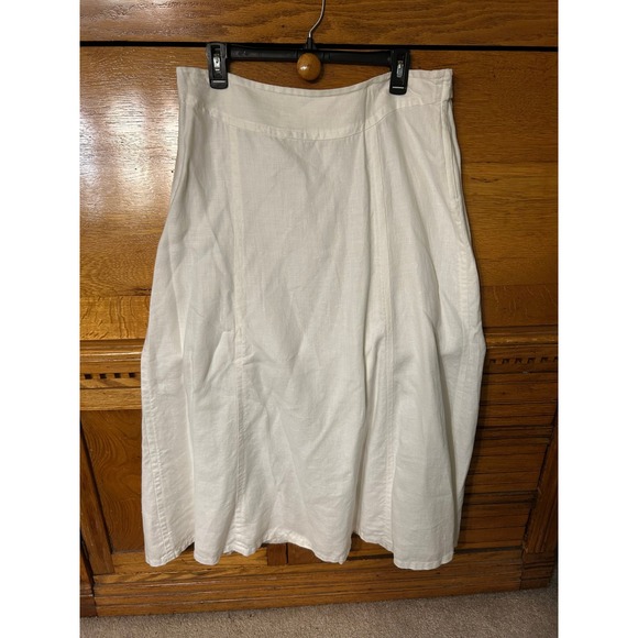 H&M Dresses & Skirts - H&M White 100% Linen Lagenlook Midi Skirt Size 14 A-Line Lined Summer Classic